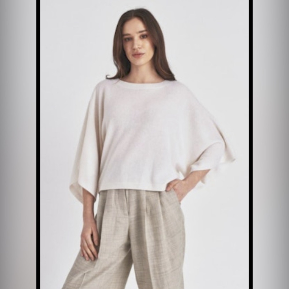 White + Warren wide sleeve cropped cashmere sweater